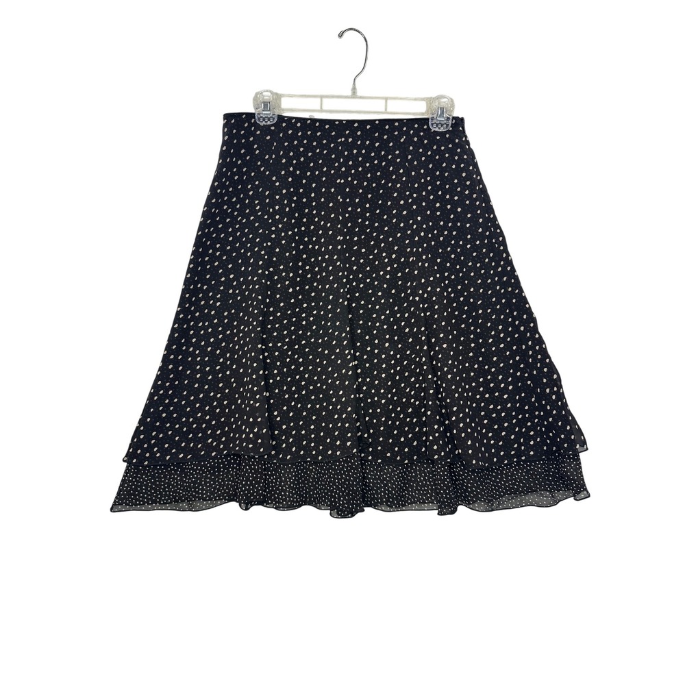 White House Black Market Skirt Size 4 Black &‎ Cream Polka Dot Silk Layered